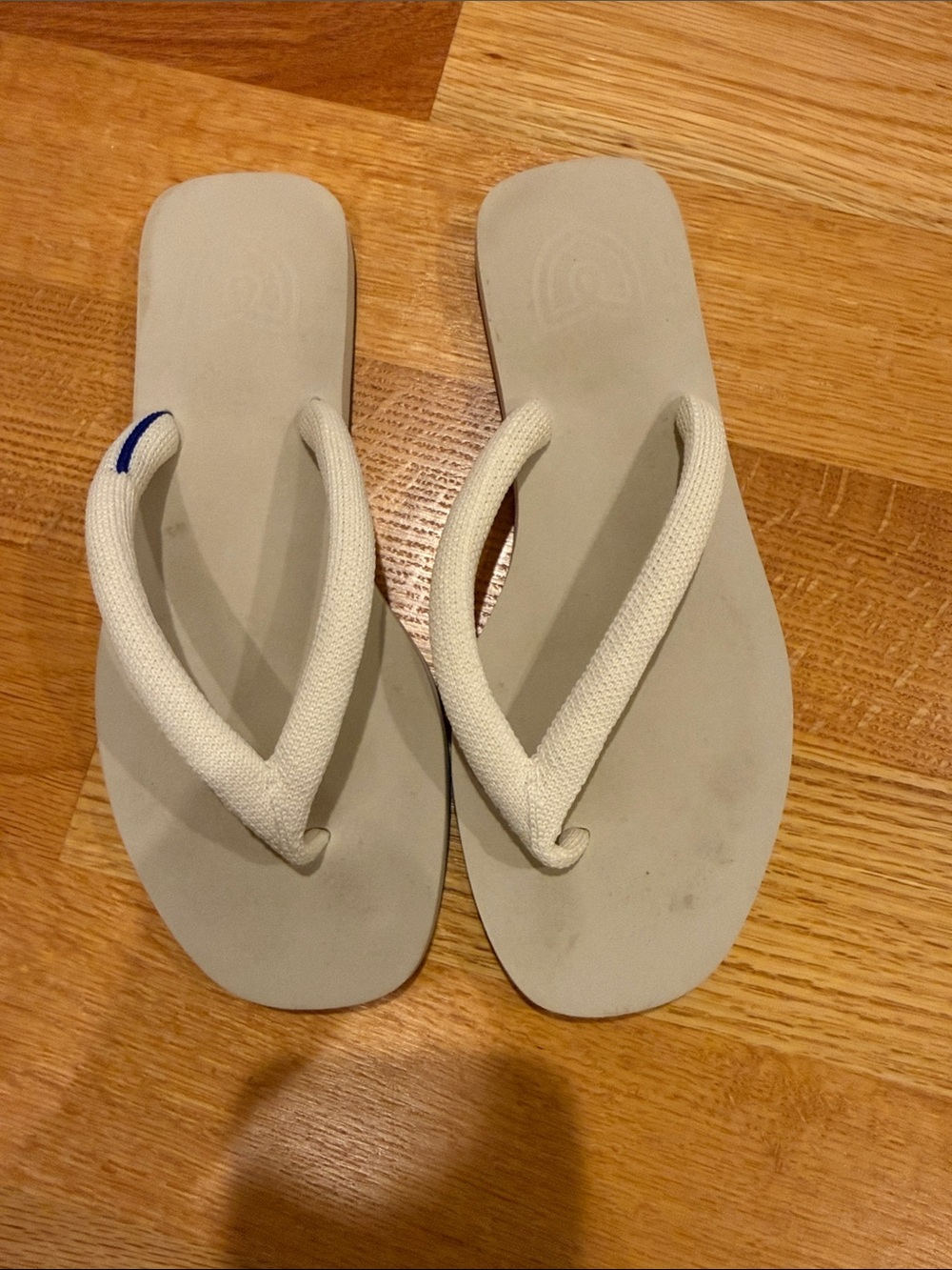 Rothy's White Canvas Flip Flop Sandals with Small Navy Accent
